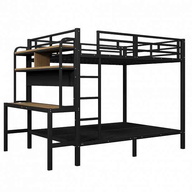 STILVORA ETAGENBETT 140/200 cm in Schwarz mit Schreibtisch, LED und USB