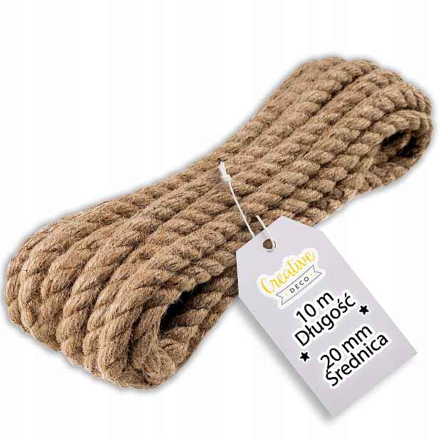 Námořní jutové lano odolné, silná šňůra, škrabací šňůra 20 mm 10 m
