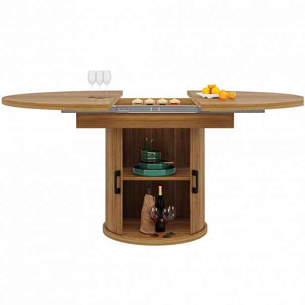 OKWISH JÍDELNÍ stůl 118-158/118/76,8 cm ořechová z MDF s rozkládací deskou a úložným prostorem