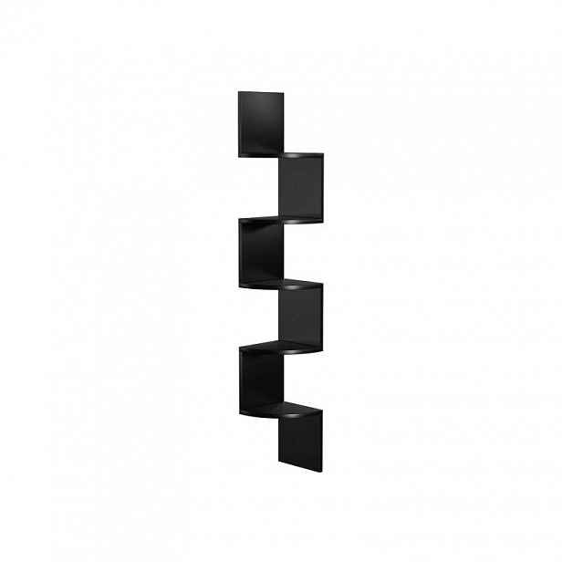 Rohová police, 5 pater, černá, dřevěná, 127,5 x 20 cm