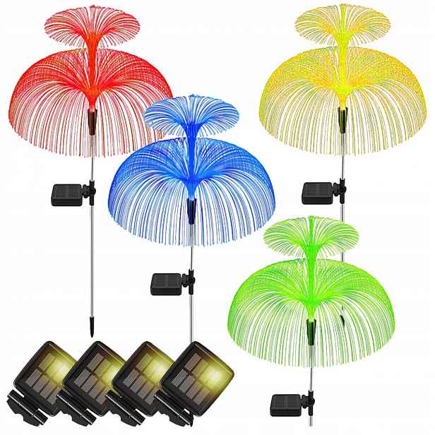 Zahradní solární lampa 4 ks ve tvaru medúzy, voděodolná, barevná, Rgb