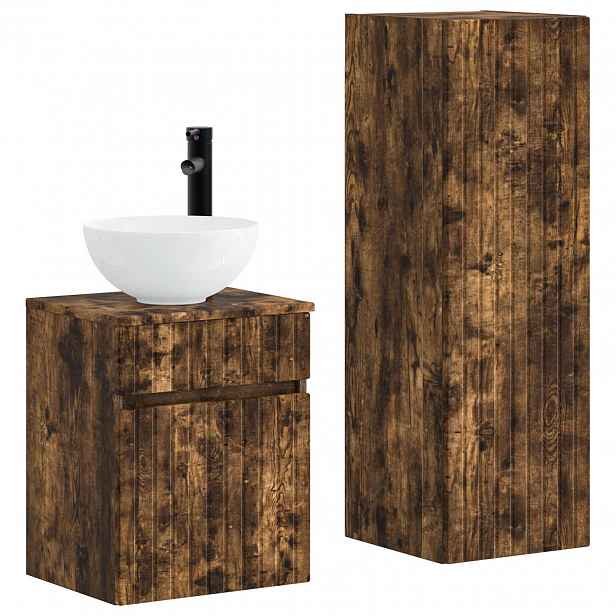 vidaXL Sada koupelnového nábytku 2 ks Kouřový dub 33 x 34,5 x 100 cm