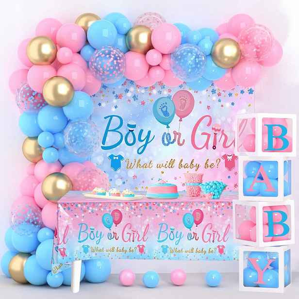 Dekorace Genderové Reveal Balónky Krabičky Baby 154 Ks