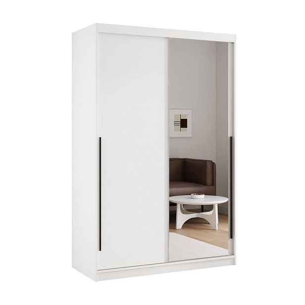 Idohome SKŘÍŇ S POSUVNÝMI DVEŘMI SILENTE 140/60/215 cm se zrcadlem a LED osvětlením, bílá matná