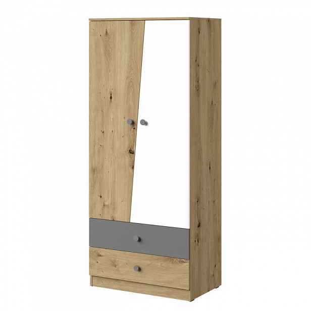 Kombinovaná šatní skříň 80 cm CHIMA 1 - dub artisan / bílá / šedá