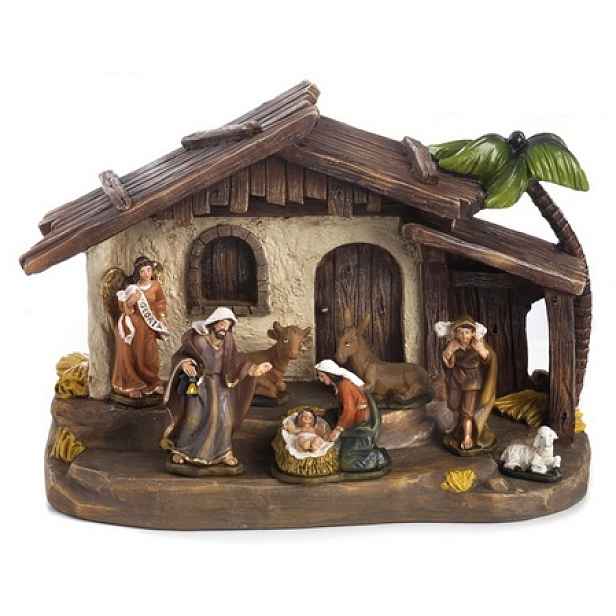 Krásný vánoční betlém s figurkami, Ručně Malovaný 24 x 11 x 16 cm