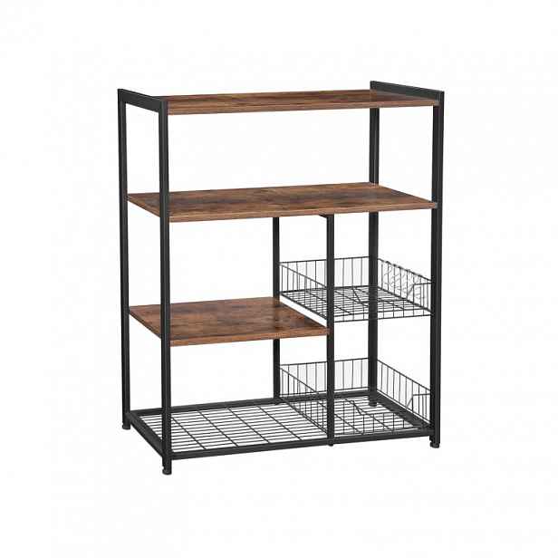 Kuchyňský regál s koši, policemi a háčky 80×35×95 cm