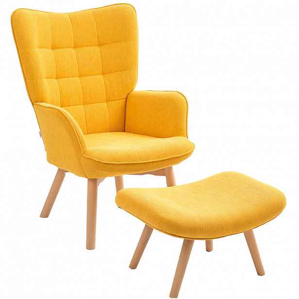 OKWISH KŘESLO s podnožkou 72/80/101 cm oranžové z polyesteru s taburetem a bukovými nohami