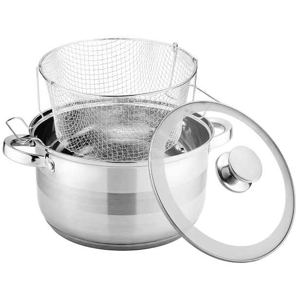 Royal Kitchen Nerezový fritovací hrnec se sítkem a poklicí 6,5 L, 34471