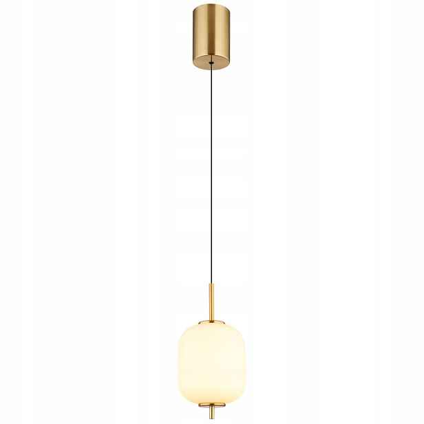 Závěsná mosazná lampa Ewald s teplým leskem nad stolem Globo