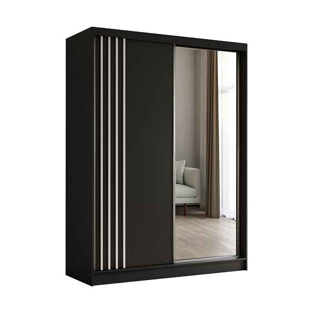 MASSENO ŠATNÍ SKŘÍŇ S POSUVNÝMI DVEŘMI NELVIA, 160/216/61 cm 2dveřová se zrcadlem, černá