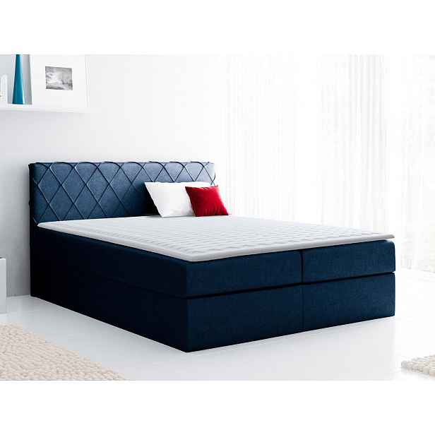 Boxspringová manželská postel 140x200 PABLA - modrá + topper ZDARMA