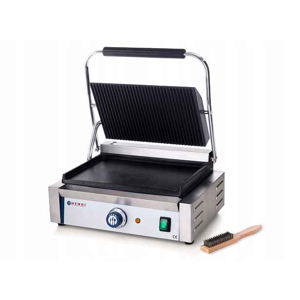 Kontaktní gril Hendi Panini, žebrovaná horní a hladká spodní deska, 2200 W