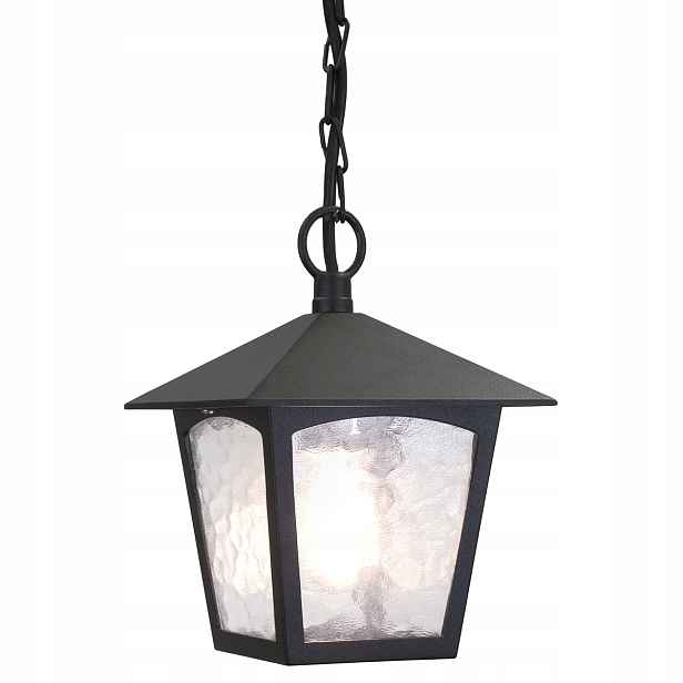 Lampa závěsná venkovní zahradní skleněná, černá, ozdobná Elstead