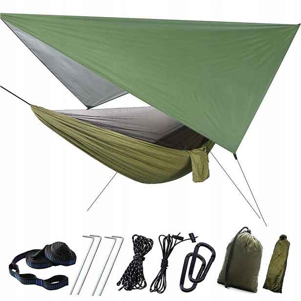 XXL Turistická Dvoulůžková Houpací Síť S Moskytiéra Zelená Pro Přežití 290 X 140 cm