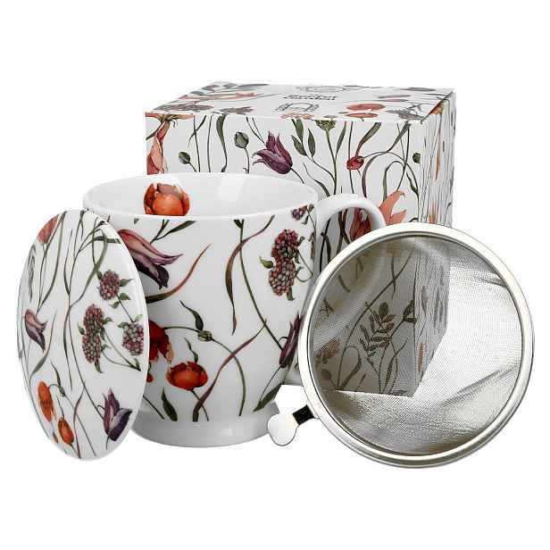 Duo Porcelánový hrnek FLOWER MEADOW 510 ml se sítkem vícebarevný/bílý