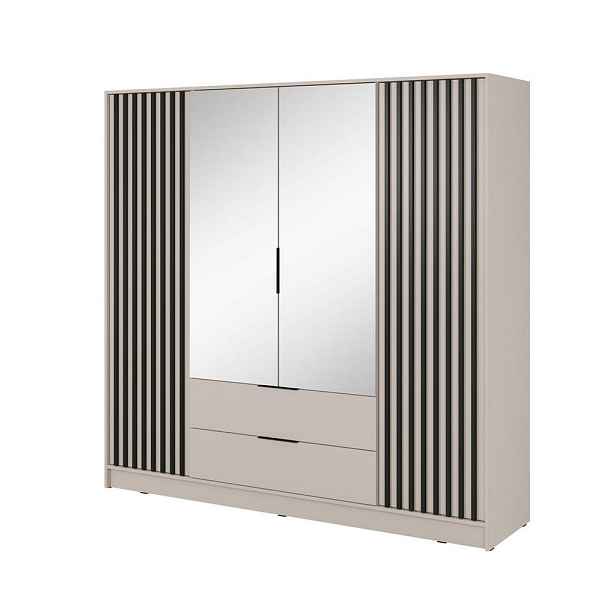 MASSENO ŠATNÍ SKŘÍŇ S OTOČNÝMI DVEŘMI NELIANA, 206/200/51 cm 4dveřová se zrcadlem, kašmírová