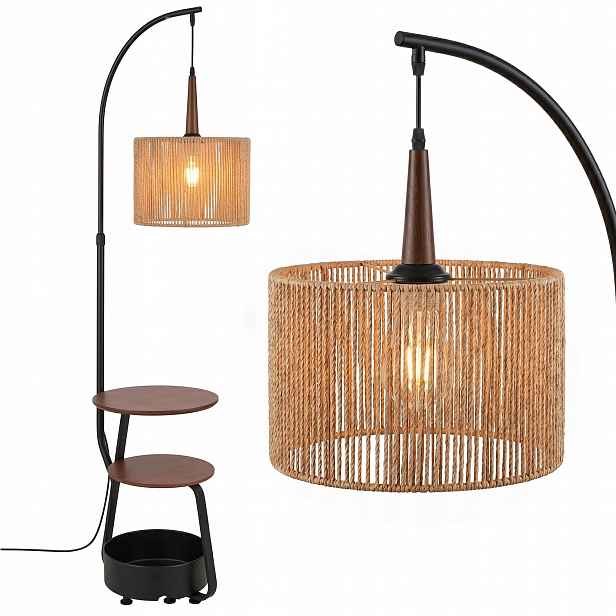 Stojací Lampa Do Obývacího Pokoje S Poličkou A Pleteným Stolkem Boho 162 CM