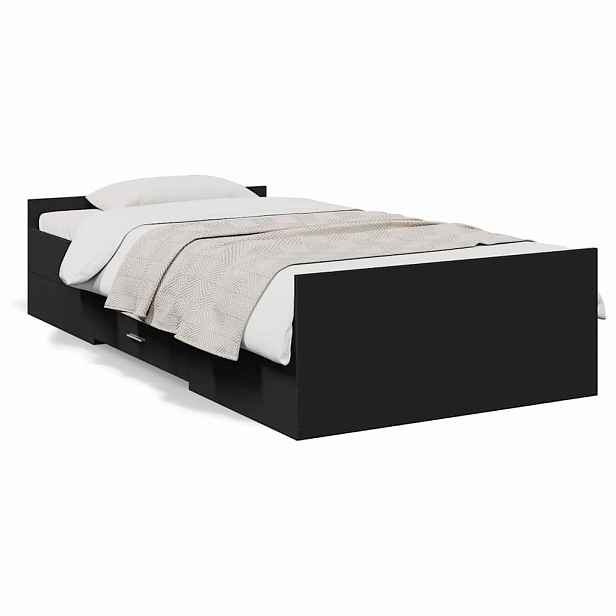 vidaXL Rám postele se zásuvkami černý 75 x 190 cm kompozitní dřevo