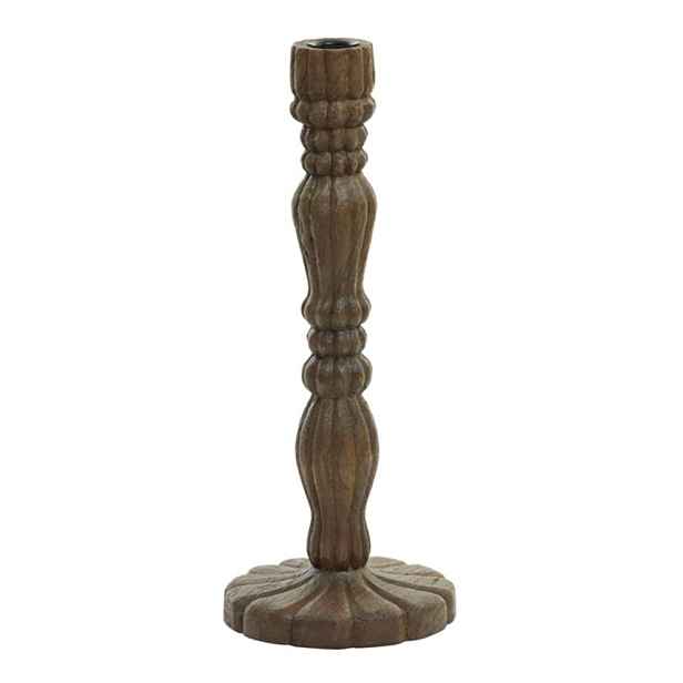 Hnědý dřevěný svícen na úzkou svíčku Jeraldo - Ø 15*38 cm Light & Living