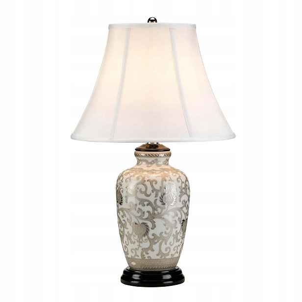 Porcelánová stolní lampa bílá se stříbrnými květy, klasická, 58 cm Elstead