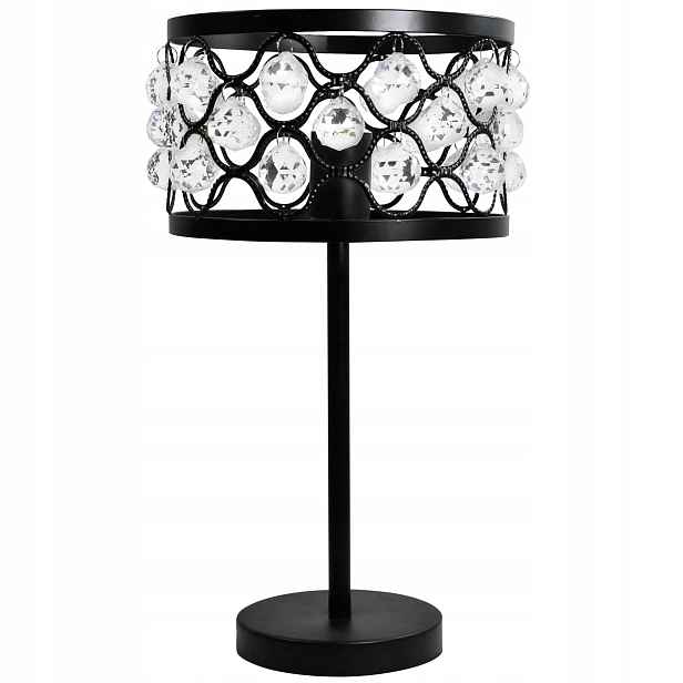 Stolní lampa noční černá s krystaly glamour kulatá 45 cm Polux