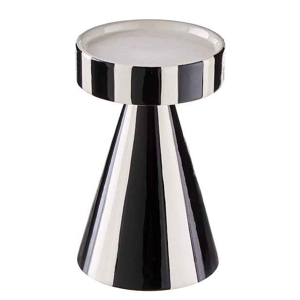 STRIPES Svícen na sloupovou svíčku 15 cm - černá/bílá
