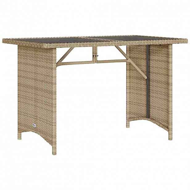 vidaXL Zahradní stůl se skleněnou deskou béžový 110x68x70 cm polyratan