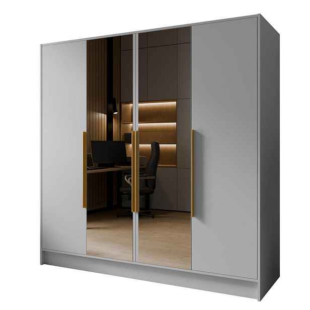MASSENO ŠATNÍ SKŘÍŇ S OTOČNÝMI DVEŘMI RENVO, 200/200/51 cm moderní 4dveřová se zrcadlem, bílá