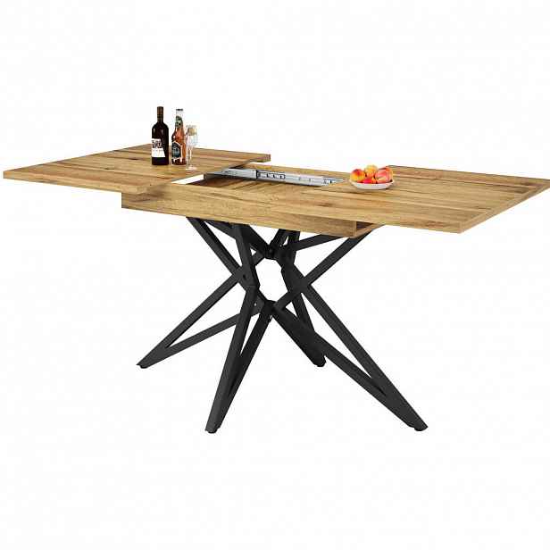 OKWISH JÍDELNÍ stůl 120/160/80/76 cm ořechový z MDF a kovu rozkládací s hvězdicovou podnoží