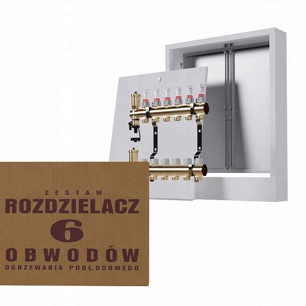 Rozdělovač pro mosaznou podlahu 6-okruhový a nástěnný box, bílá barva
