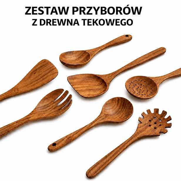 Sada kuchyňských doplňků z teakového dřeva Yamado, 7 dílů