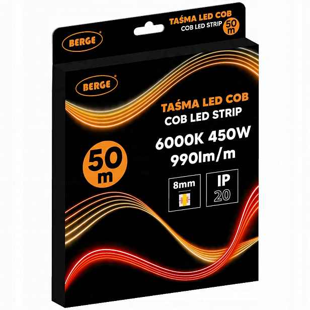 Led pásek Cob Neon 12V 50 m Velká role 480 diod 9W 990lm 6000K Studená 8mm
