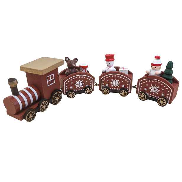 Figurka Dřevěný Vánoční Vlak 4 Prvky Mikuláš Vánoční Stromek 19,5 CM