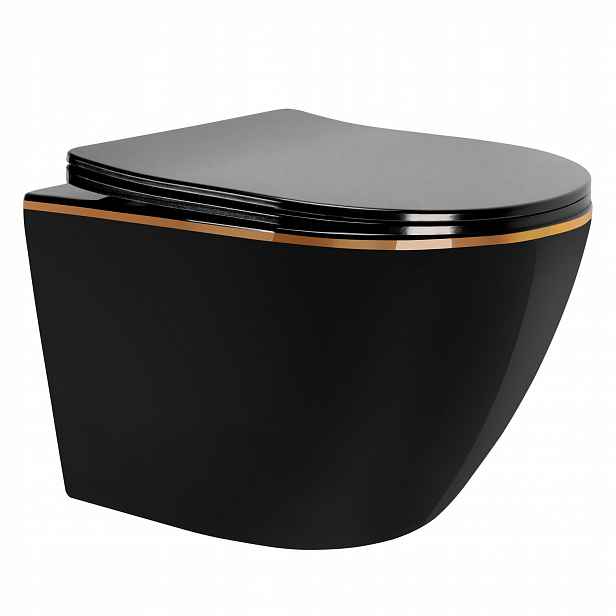 Rea Wc – Závěsná Mísa Carlo Mini Rimless Black Gold Edge