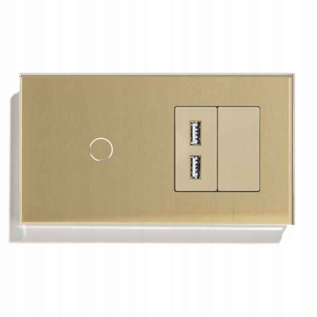 Skleněný Dotykový Spínač Jednoduchý A Nabíječka Zásuvka 2x Usb 2.4A