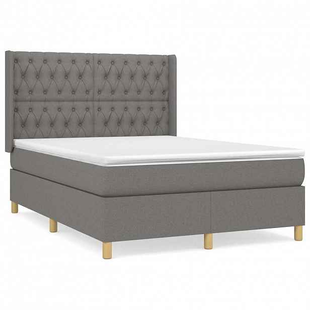 vidaXL Box spring postel s matrací tmavě šedá 140x200 cm textil