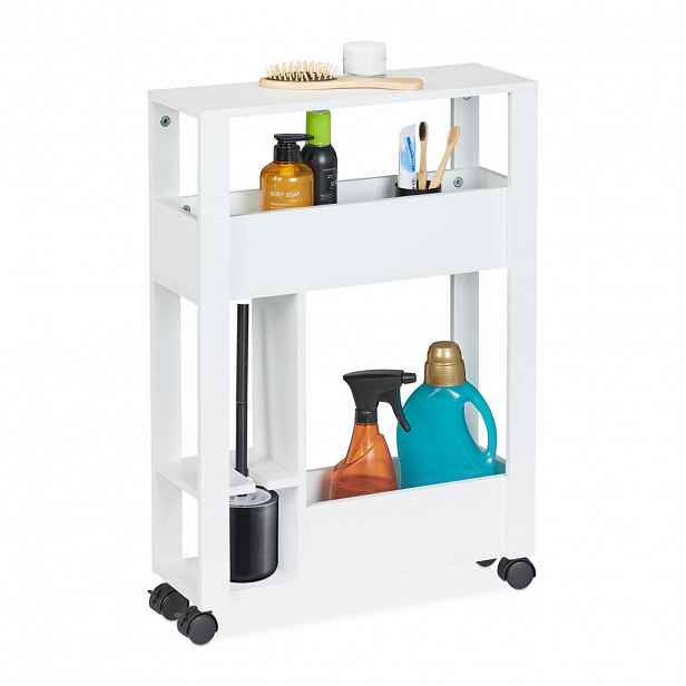 Relaxdays VOZÍK Bílý koupelnový úzký na kolečkách MDF