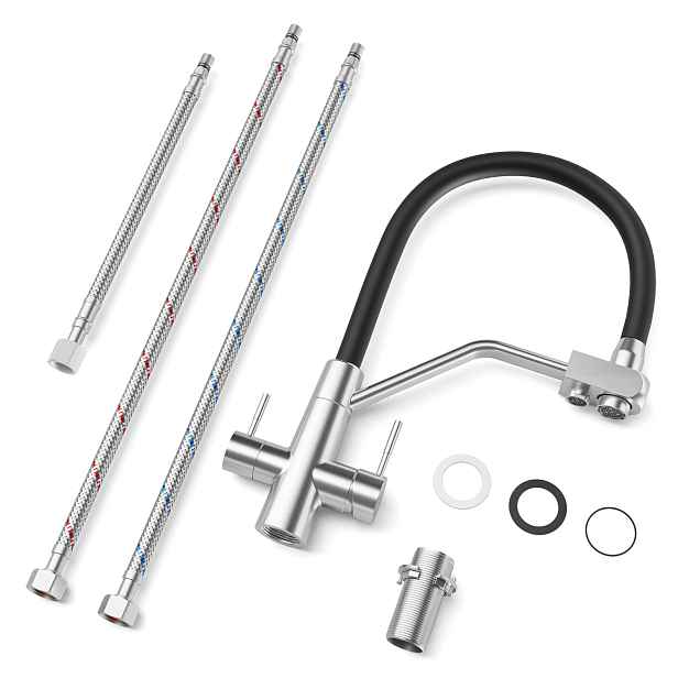 Třícestná Kuchyňská Baterie Inox 430 MM S Vytahovací Sprškou 360°