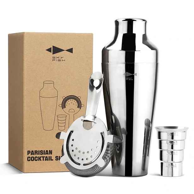 Barmanský Šejkr 500 ML Pařížský Nerezová Ocel Odměrka Sítko 3 El