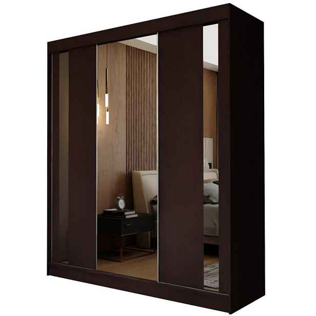 MASSENO ŠATNÍ SKŘÍŇ S POSUVNÝMI DVEŘMI GRAZIA, 180/216/61 cm 3dveřová se zrcadlem, dekor wenge