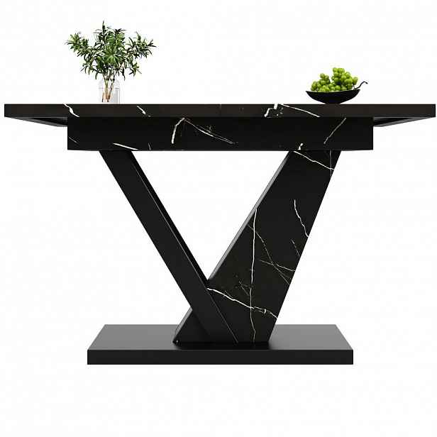 OKWISH JÍDELNÍ stůl 120-160/75/75,5 cm černý z MDF a kovu rozkládací s mramorovým dekorem