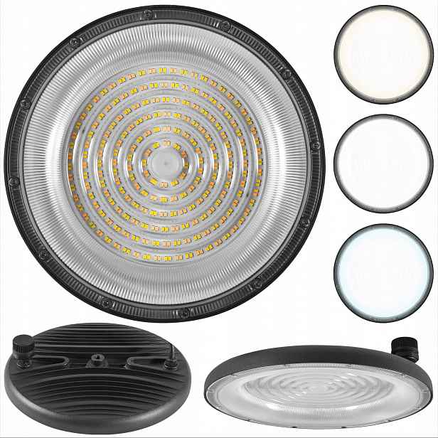 Průmyslová lampa 150W 3 barvy High-Bay závěsná Ufo skladovací hala 15000lm