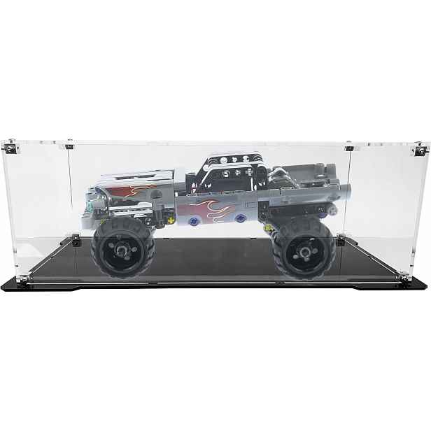 Vitrína s černou základnou pro stavebnici Lego 42090 Monster truck padouchů