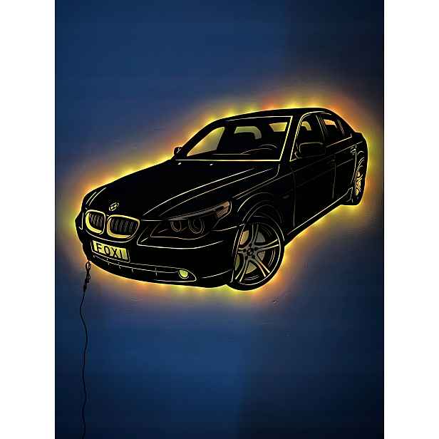 Dřevěný 3D obraz Bmw 5 Series E60 Dekorace Dárek Noční Lampa Led XL