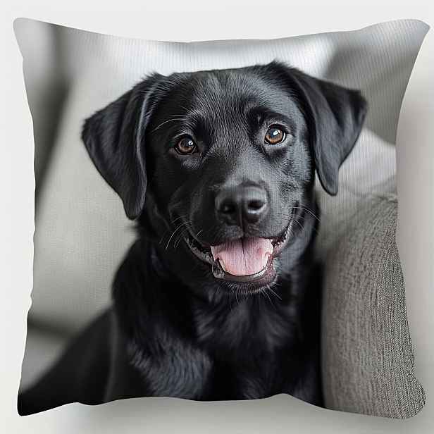 TEMU 1ks Oboustranný Plyšový Povlak na Polštář 45,72x45,72 cm - Roztomilý Potisk Úsměvného Černého Labradorského Štěněte, Moderní Dekorace do Obýváku