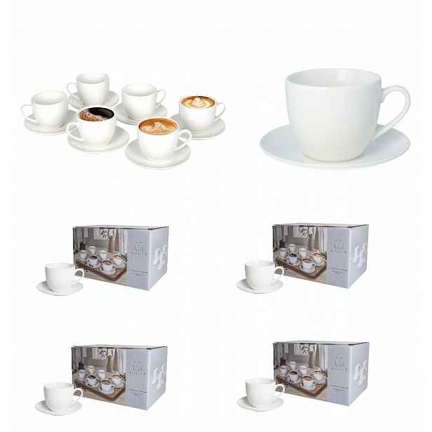 24 x Bílé Šálky S Podšálky 250 ml Na Kávu Velký Porcelán Livello