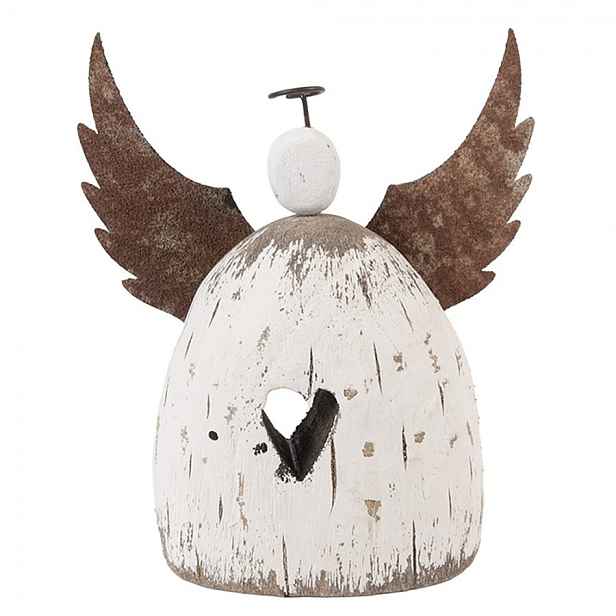 Dekorace dřevěná figurka anděl se srdíčkem Angel Rustic L - 19*6*21 cm Clayre & Eef