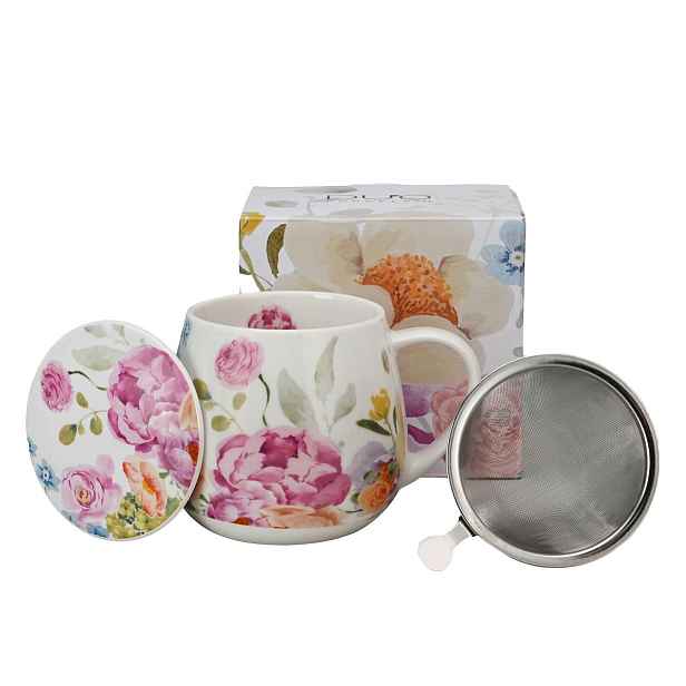 Duo Porcelánový hrnek June 430 ml se sítkem bílý/vícebarevný