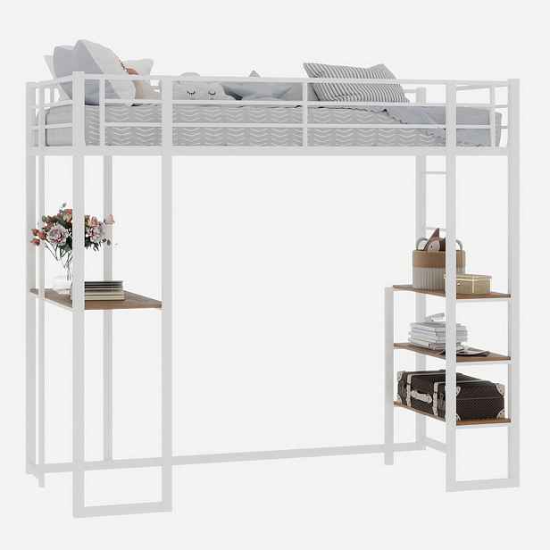 STILVORA HOCHBETT in Weiß mit Schreibtisch, beidseitiger Leiter und Geländer Metall-Design